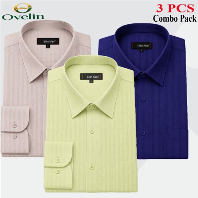 3 Pcs Combo Formal Shirt (City Stripe) - Ash, Lemon & Navy Blue.