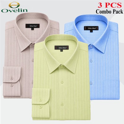 3 Pcs Combo Formal Shirt (City Stripe) - Ash, Lemon & Sky Blue.