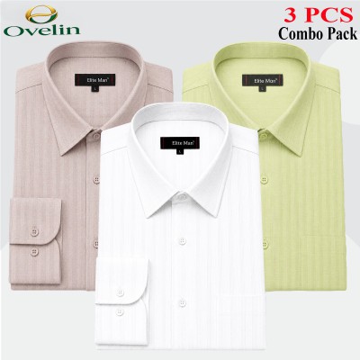 3 Pcs Combo Formal Shirt (City Stripe) - White, Lemon & Ash.