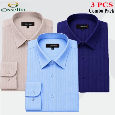 3 Pcs Combo Formal Shirt (City Stripe) - Ash, Sky Blue & Navy Blue.