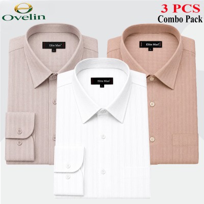 3 Pcs Combo Formal Shirt (City Stripe) - White, Ash & Cream.