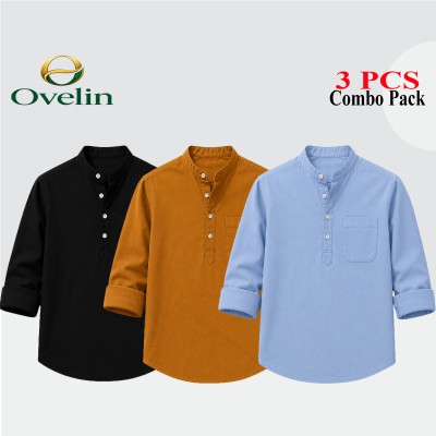 3 pcs Combo Full Sleeve Katua For Men's - Black, Kathali & Sky Blue.