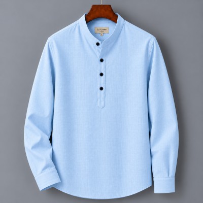 Premium Quality (Remi Cotton Fabrics) Full Sleeve Katua For Men's - Sky Blue.