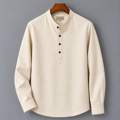 Premium Quality (Remi Cotton Fabrics) Full Sleeve Katua For Men's - Cream.