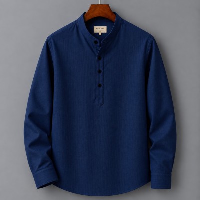 Premium Quality (Remi Cotton Fabrics) Full Sleeve Katua For Men's - Navy Blue.