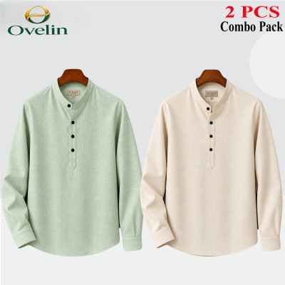2 pcs Combo (Remi Cotton Fabrics) Full Sleeve Katua For Men's - Cream & Lemon.