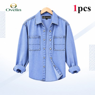 Premium Quality Denim Double Pocket Shirt (Snap Button) - Light Blue.
