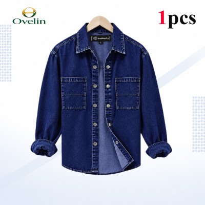 Premium Quality Denim Double Pocket Shirt (Snap Button) - Deep Blue.