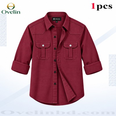 Premium Quality Double Pocket Shirt - Maroon.
