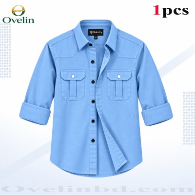 Premium Quality Double Pocket Shirt - Sky Blue.