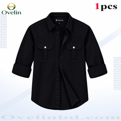 Premium Quality Double Pocket Shirt - Black.
